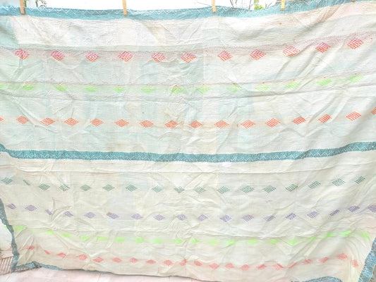 Vintage Hand-Stitched Patchwork Kantha Blanket From India Made From Recycled Cotton Sari