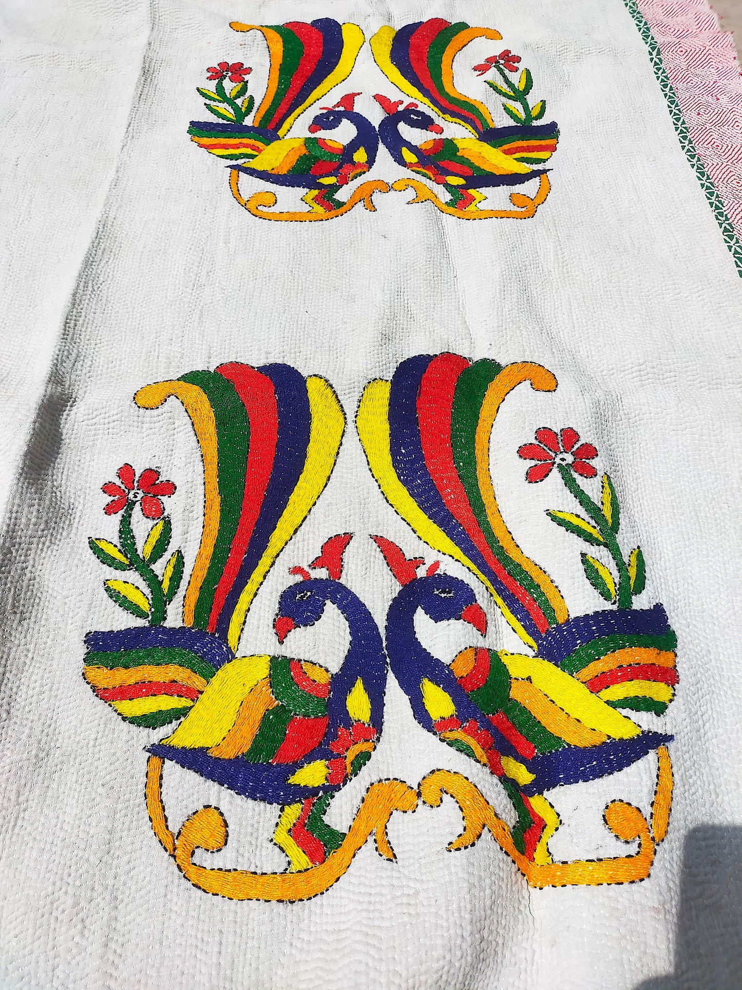 Rare Vintage Hand Stitched Patchwork Kantha Blanket Quilt From India Made From Recycled Cotton Saris Hand Stitched Together.