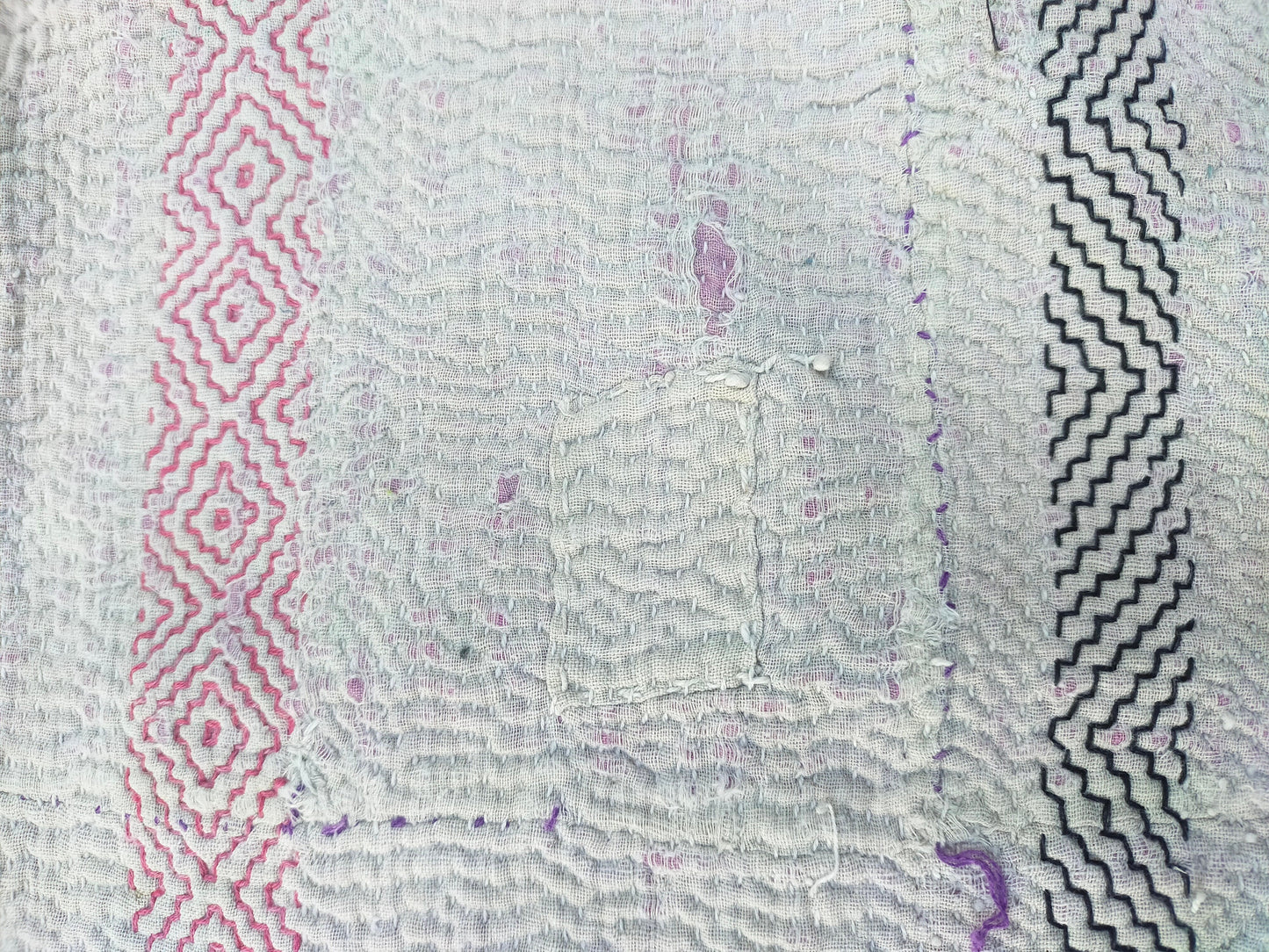 Vintage Hand-Stitched Patchwork Kantha Quilt From Made In India From Recycled Cotton Saris