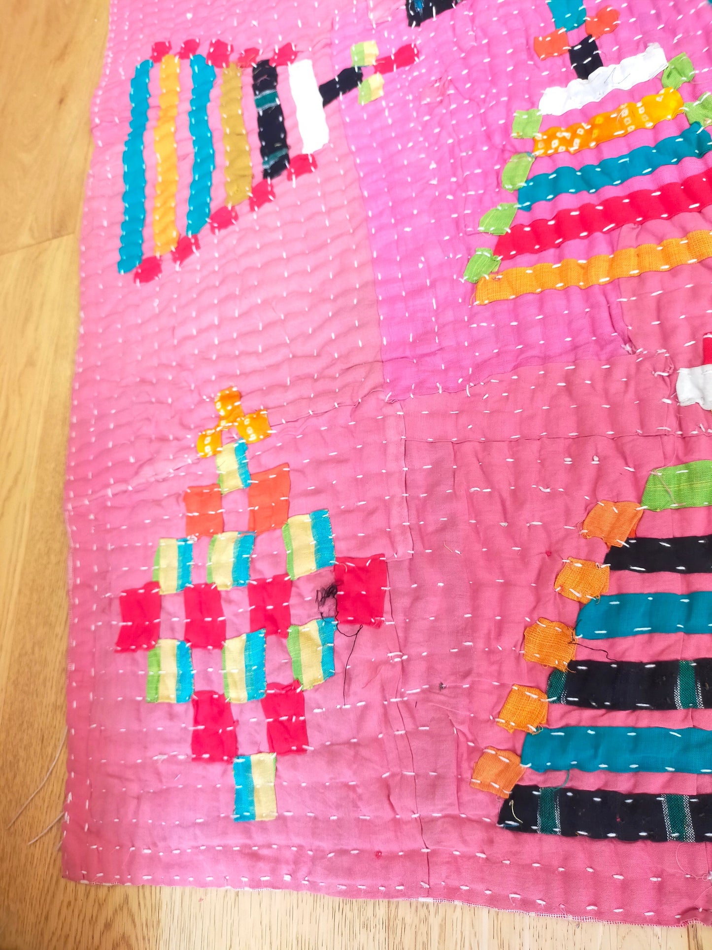 Siddi Kawandi - A Patchwork Kantha Single Quilt Or Throw, Made With Recycled Cotton - Hand-Stitched By African Indian Women In India