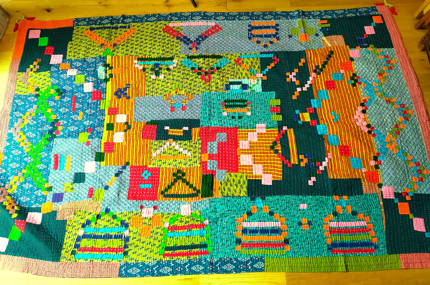 Siddi Kawandi - A Patchwork Kantha Blanket Or Throw, Made With Upcycled Cotton - Hand-Stitched By African Indian Women In India