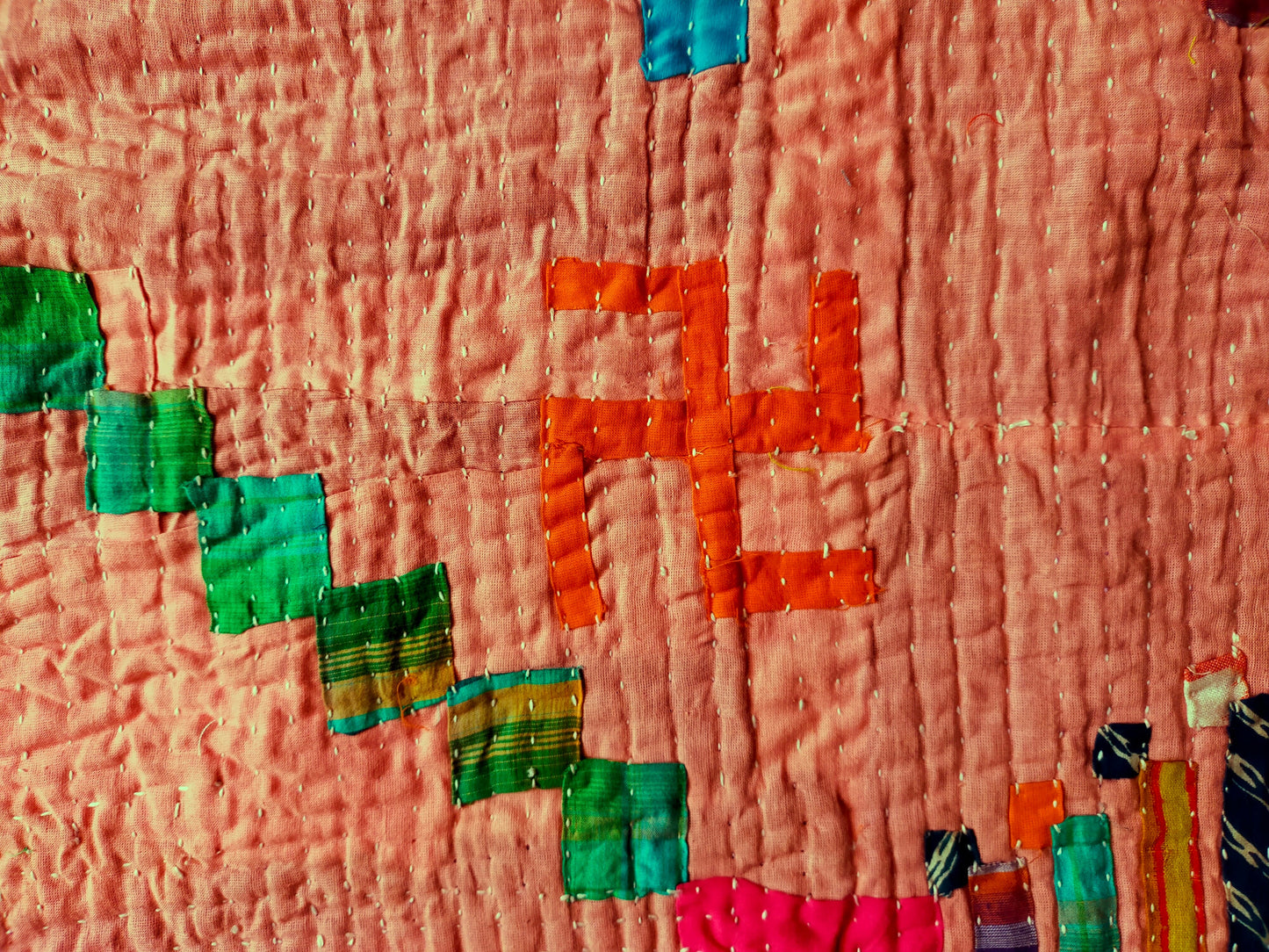 Siddi Kawandi - A Patchwork Kantha Quilt Or Throw, Made With Recycled Cotton - Hand-Stitched By African Indian Women In West India