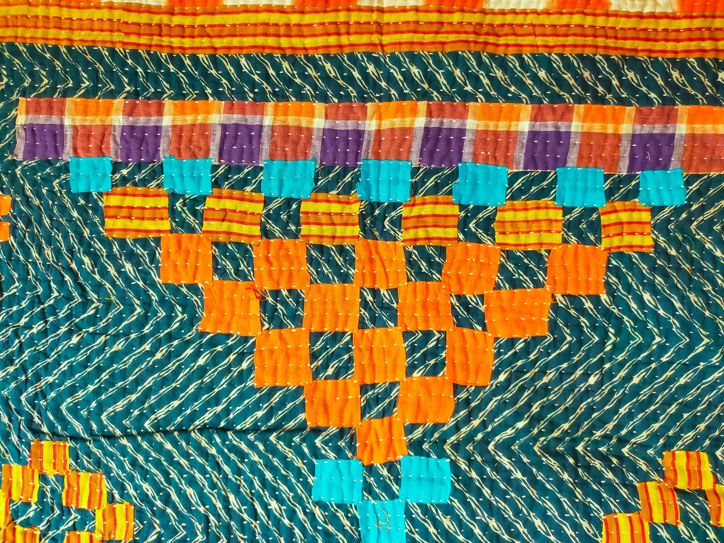 Siddi Kawandi - A Patchwork Kantha Quilt Or Throw, Made With Recycled Cotton - Hand-Stitched By African Indian Women In West India