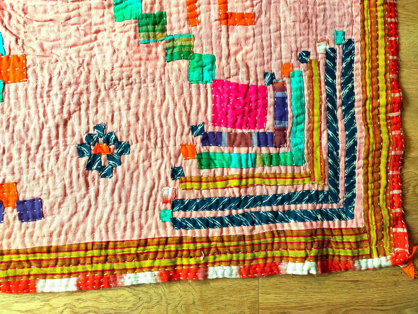 Siddi Kawandi - A Patchwork Kantha Quilt Or Throw, Made With Recycled Cotton - Hand-Stitched By African Indian Women In West India