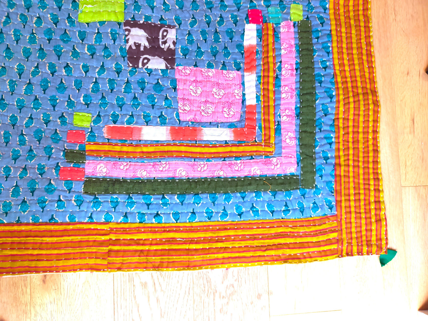 Siddi Kawandi - A Patchwork Kantha Quilt Or Throw Made With Cotton Offcuts - Hand-Stitched By African Indian Women In Karnataka