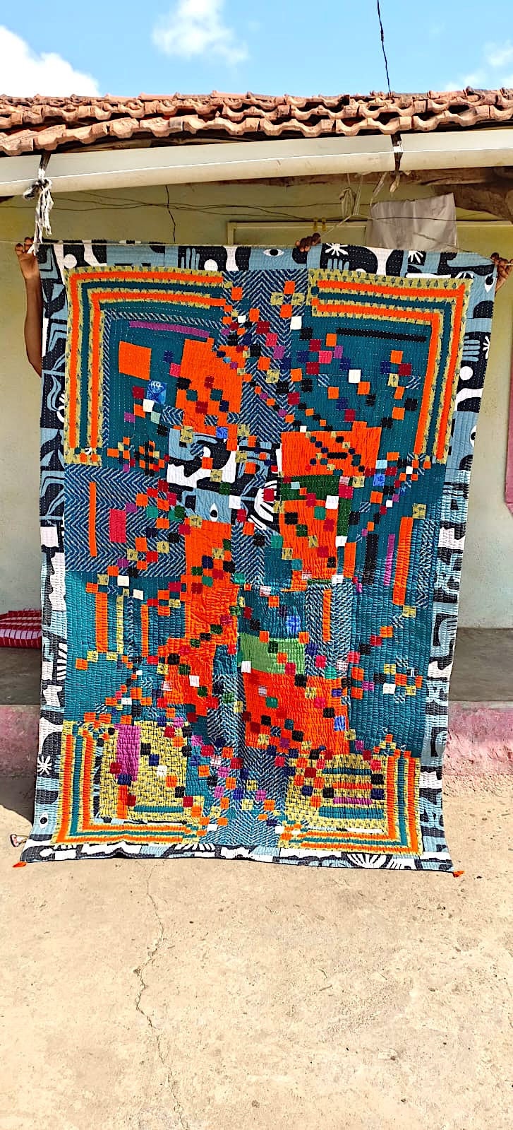 Siddi Kawandi - A Patchwork Kantha Quilt Or Throw Made With Up-Cycled Cotton - Hand-Stitched By African Indian Women In India