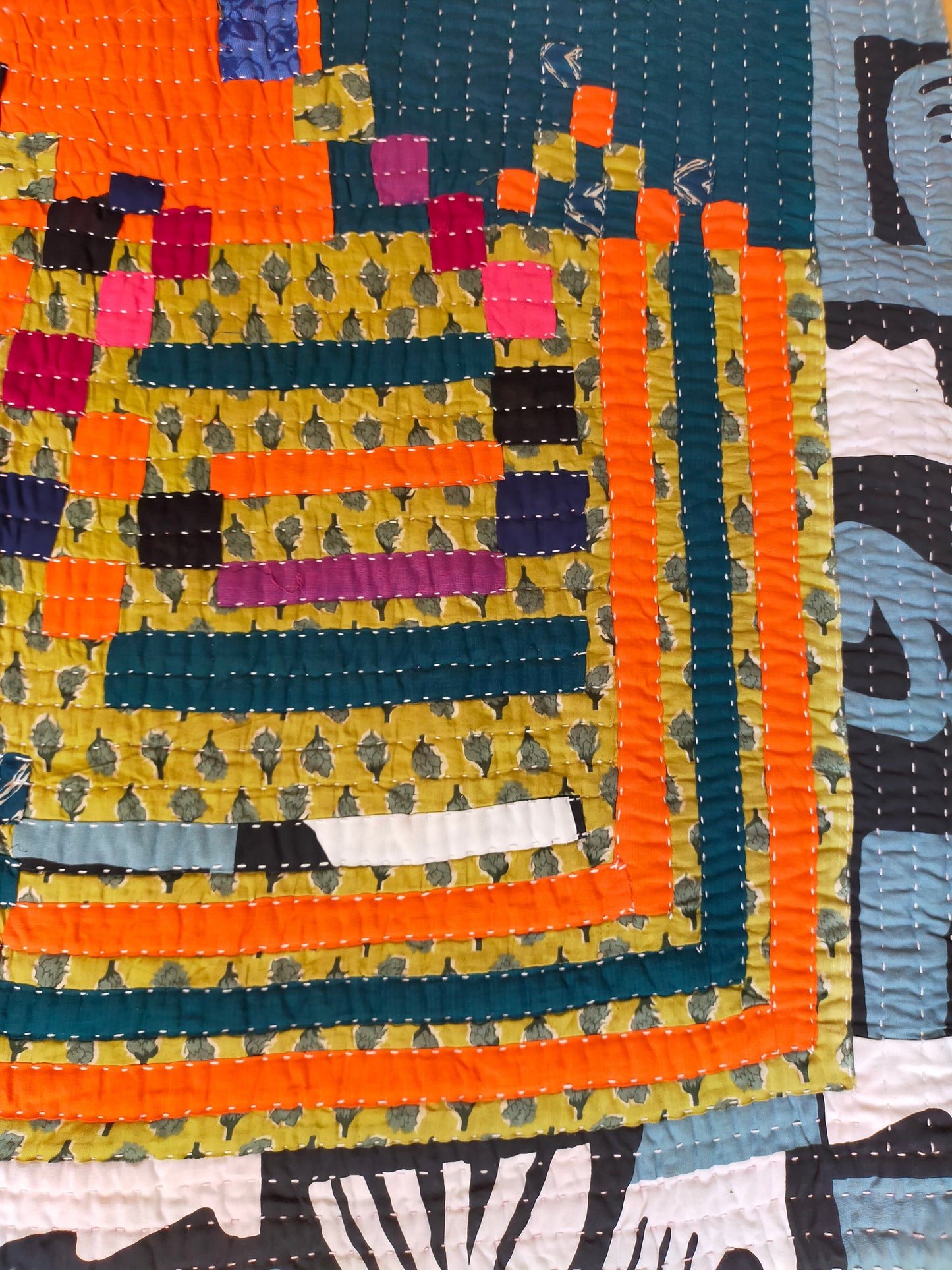 Siddi Kawandi - A Patchwork Kantha Quilt Or Throw Made With Up-Cycled Cotton - Hand-Stitched By African Indian Women In India