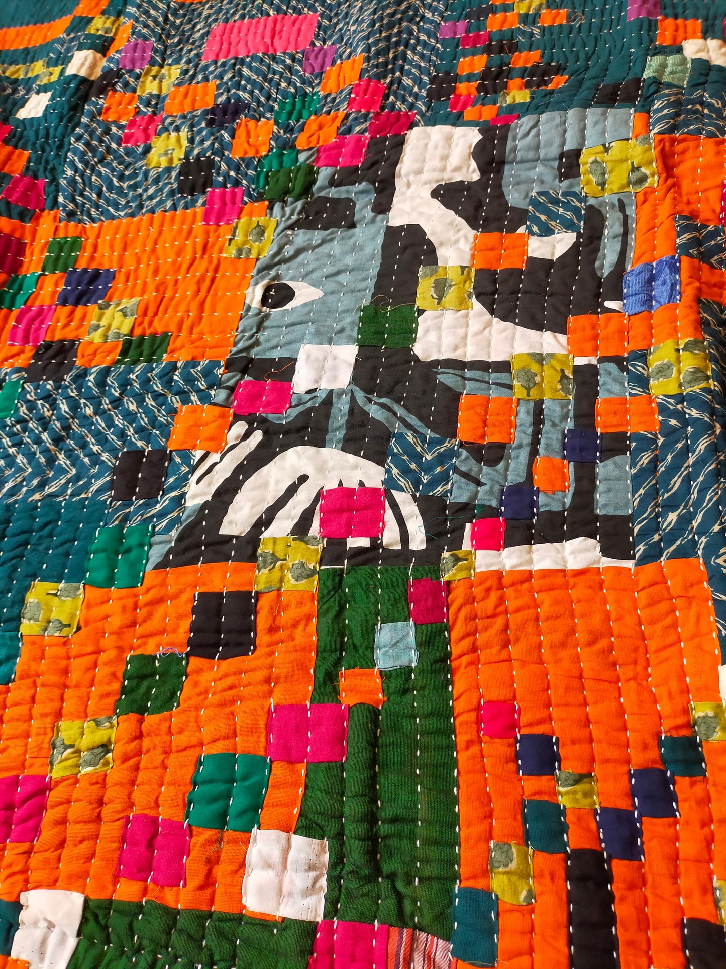 Siddi Kawandi - A Patchwork Kantha Quilt Or Throw Made With Up-Cycled Cotton - Hand-Stitched By African Indian Women In India