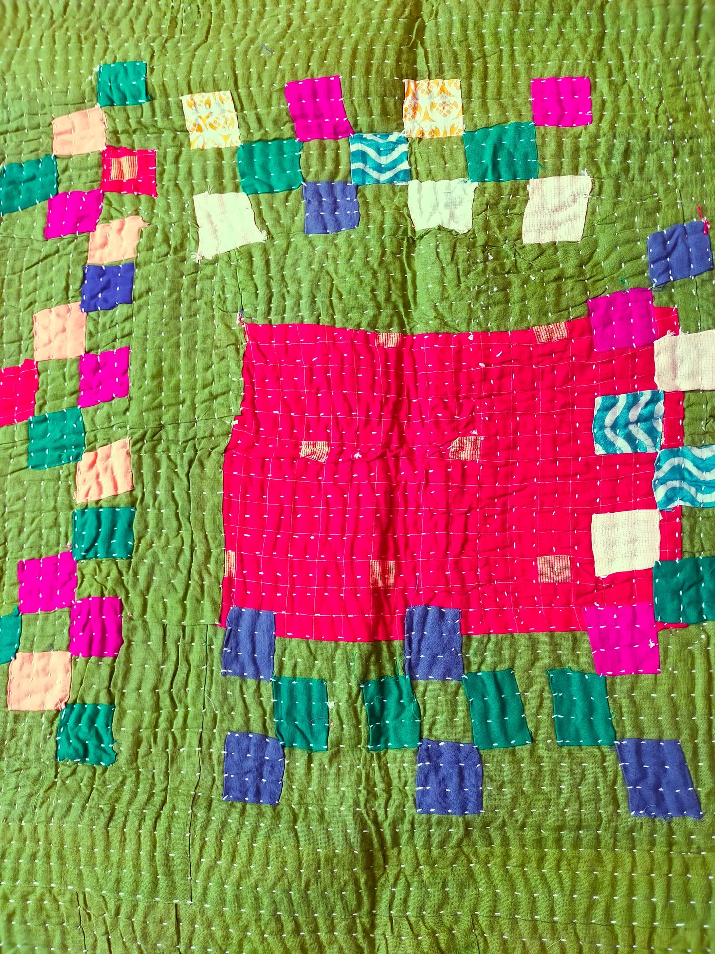 Siddi Kawandi - A Patchwork Kantha Quilt Or Throw Made With Recycled Cotton - Hand-Stitched By African Indian Women In Karnataka