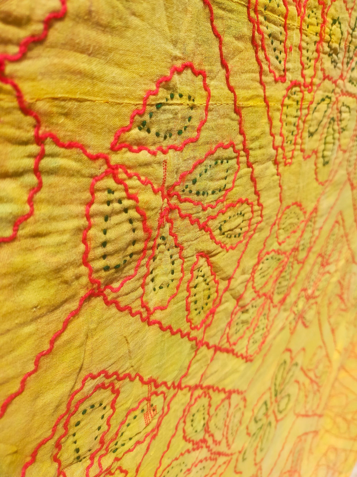 Vintage Hand Stitched Patchwork Kantha Blanket Quilt From India Made From Recycled Cotton Saris Yellow