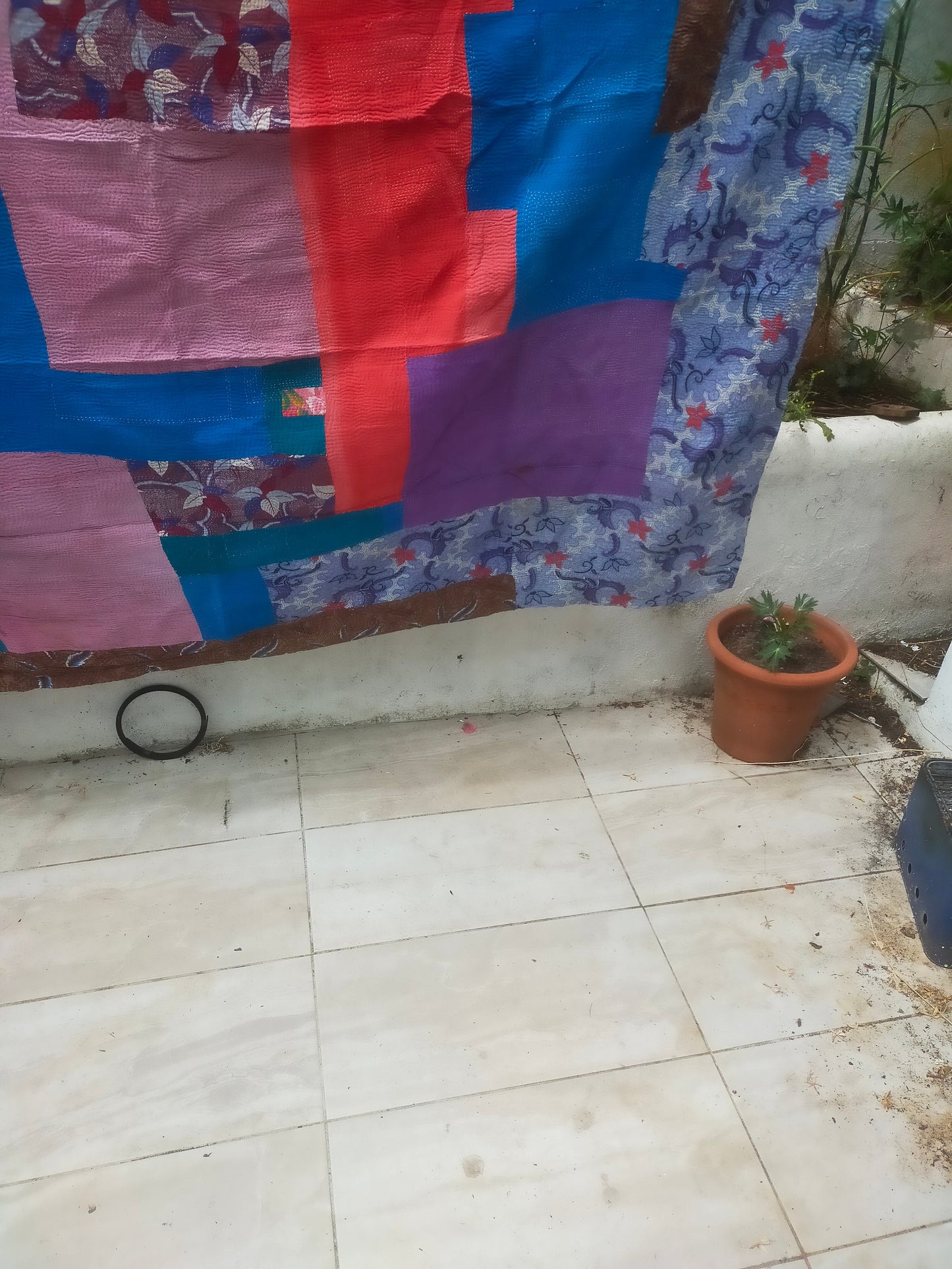 Vintage Hand-Stitched Patchwork Kantha Blanket Quilt From India Made From Recycled Cotton Saris Multi Coloured