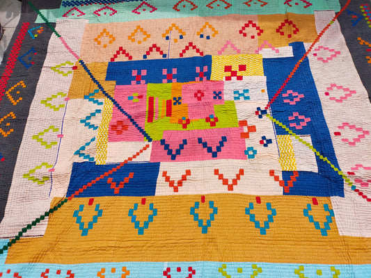 Siddi Tribal Patchwork Quilt (Kawandi) Quilted Blanket Hand Stitched By African Indian Women In India