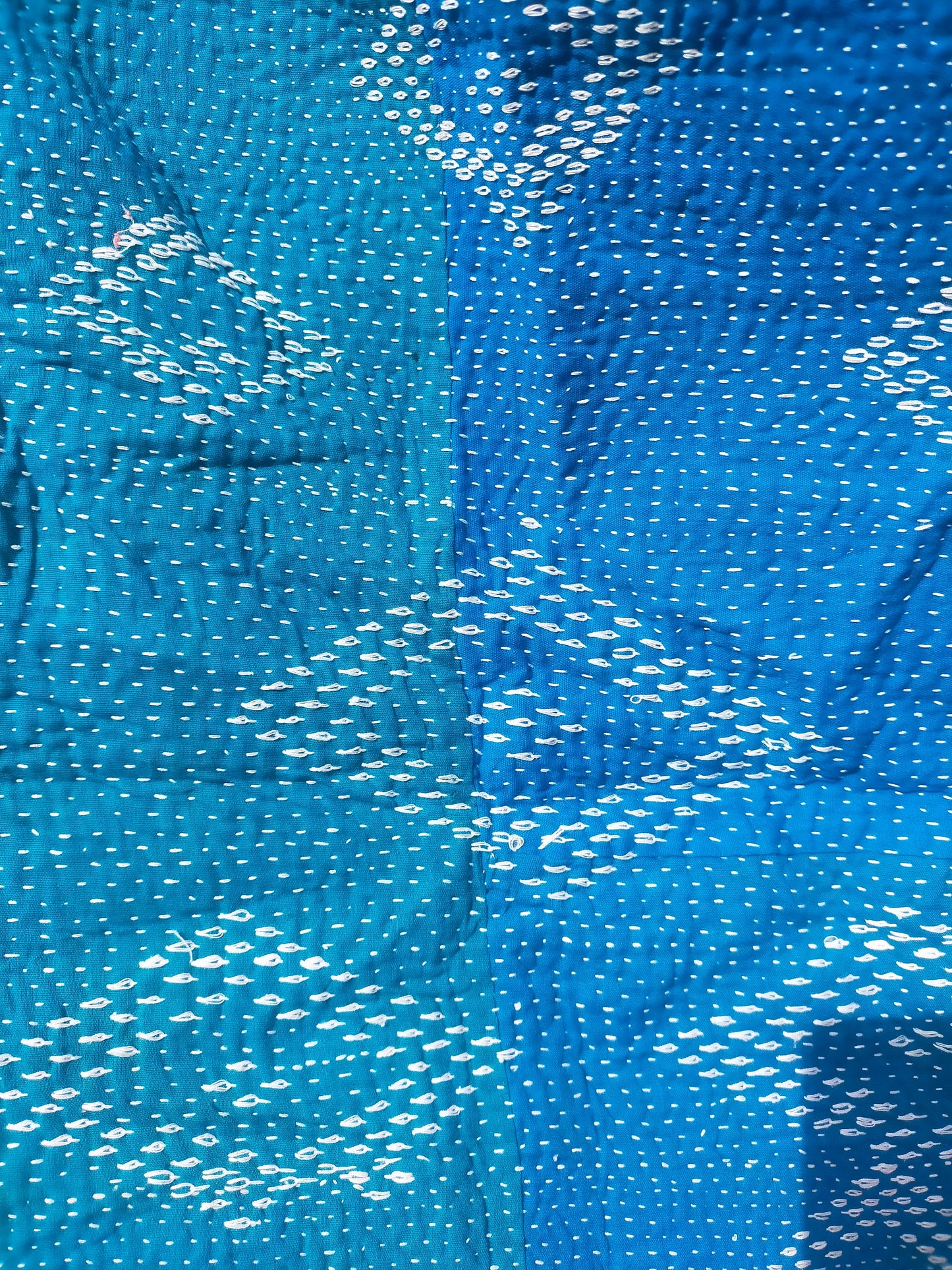 Vintage Hand-Stitched Patchwork Kantha Blanket Quilt From West Bengal, India Made From Recycled Cotton Saree