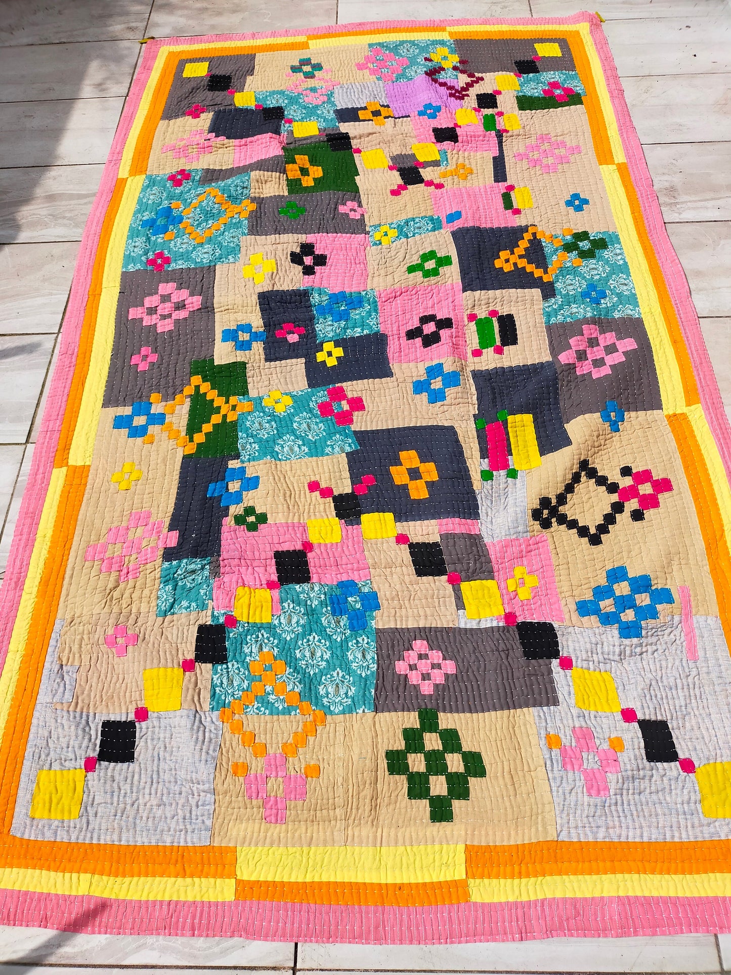 Siddi Tribal Patchwork Kawandi Quilted Blanket Hand Stitched By Siddi Women In India