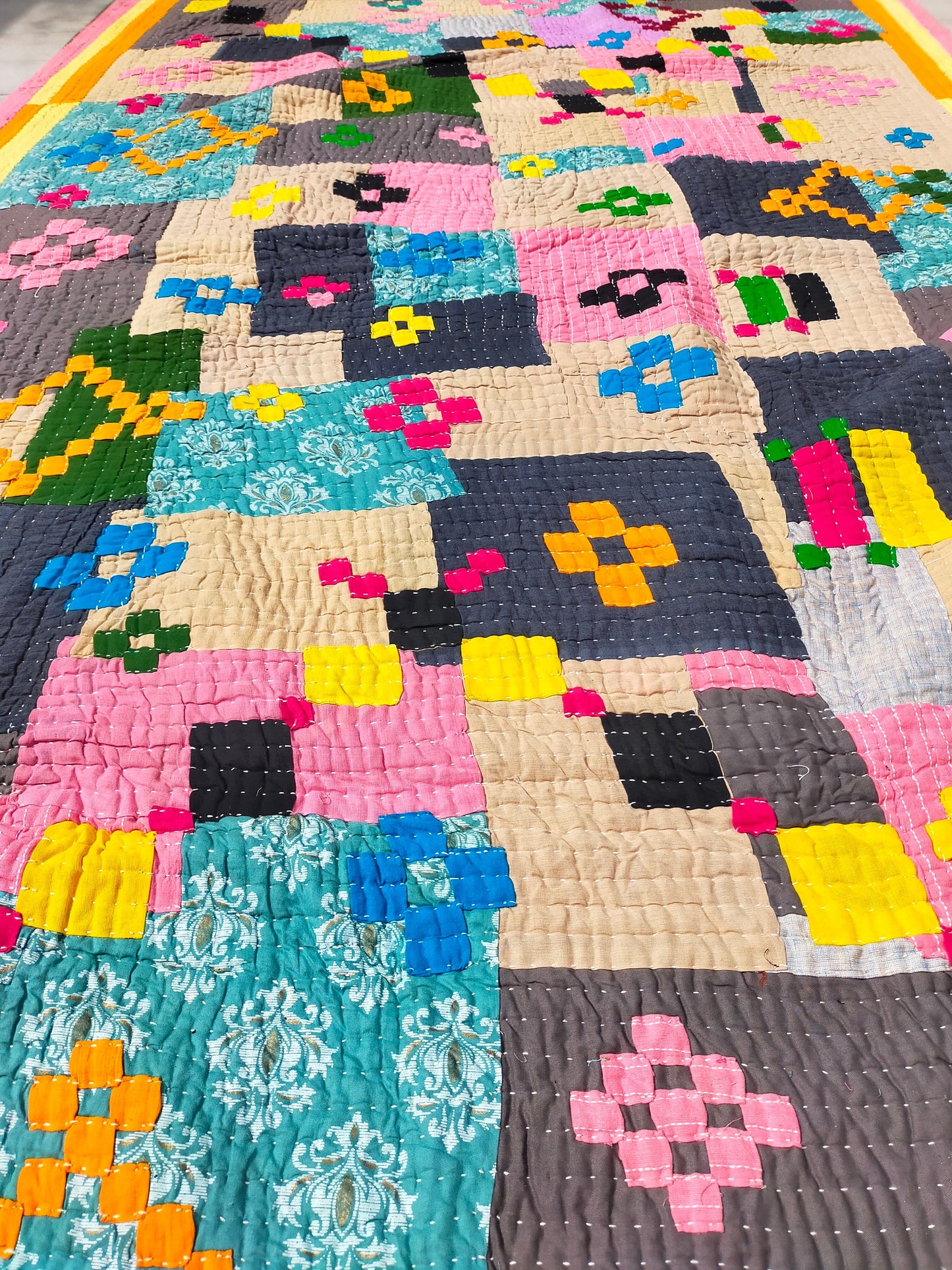 Siddi Tribal Patchwork Kawandi Quilted Blanket Hand Stitched By Siddi Women In India