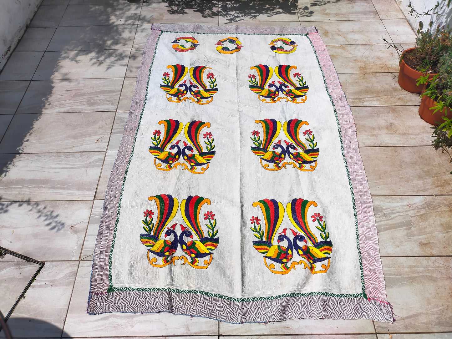 Rare Vintage Hand Stitched Patchwork Kantha Blanket Quilt From India Made From Recycled Cotton Saris Hand Stitched Together.