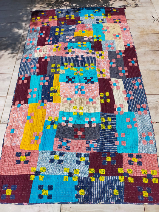 Siddi Kawandi - A Patchwork Kantha Single Blanket Or Throw, Made With Upcycled Cotton - Hand-Stitched By African Indian Women In India