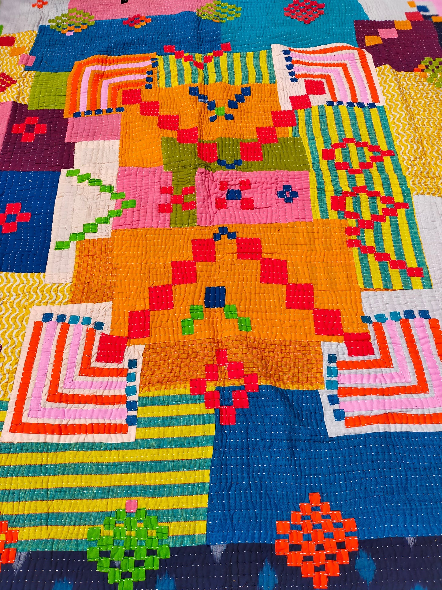 Siddi Kavand - Patchwork Textile Art Or Blanket, Made With Recycled Cotton Offcuts - Hand-Stitched By African Indian Women In India