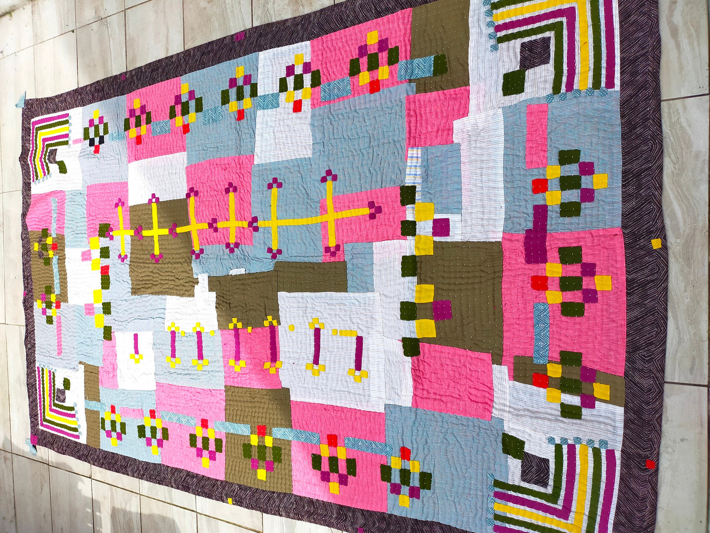 Siddi Kavand - Patchwork Textile Art Or Single Blanket, Made With Recycled Cotton Offcuts - Hand-Stitched By African Indian Women In India