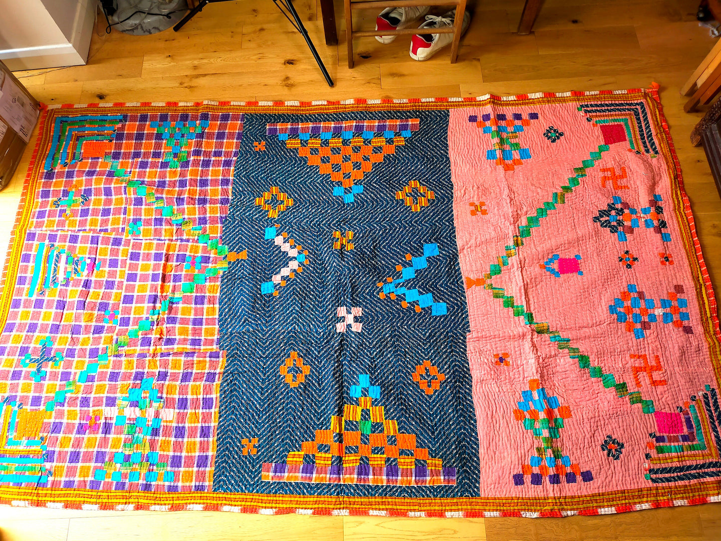 Siddi Kawandi - A Patchwork Kantha Quilt Or Throw, Made With Recycled Cotton - Hand-Stitched By African Indian Women In West India