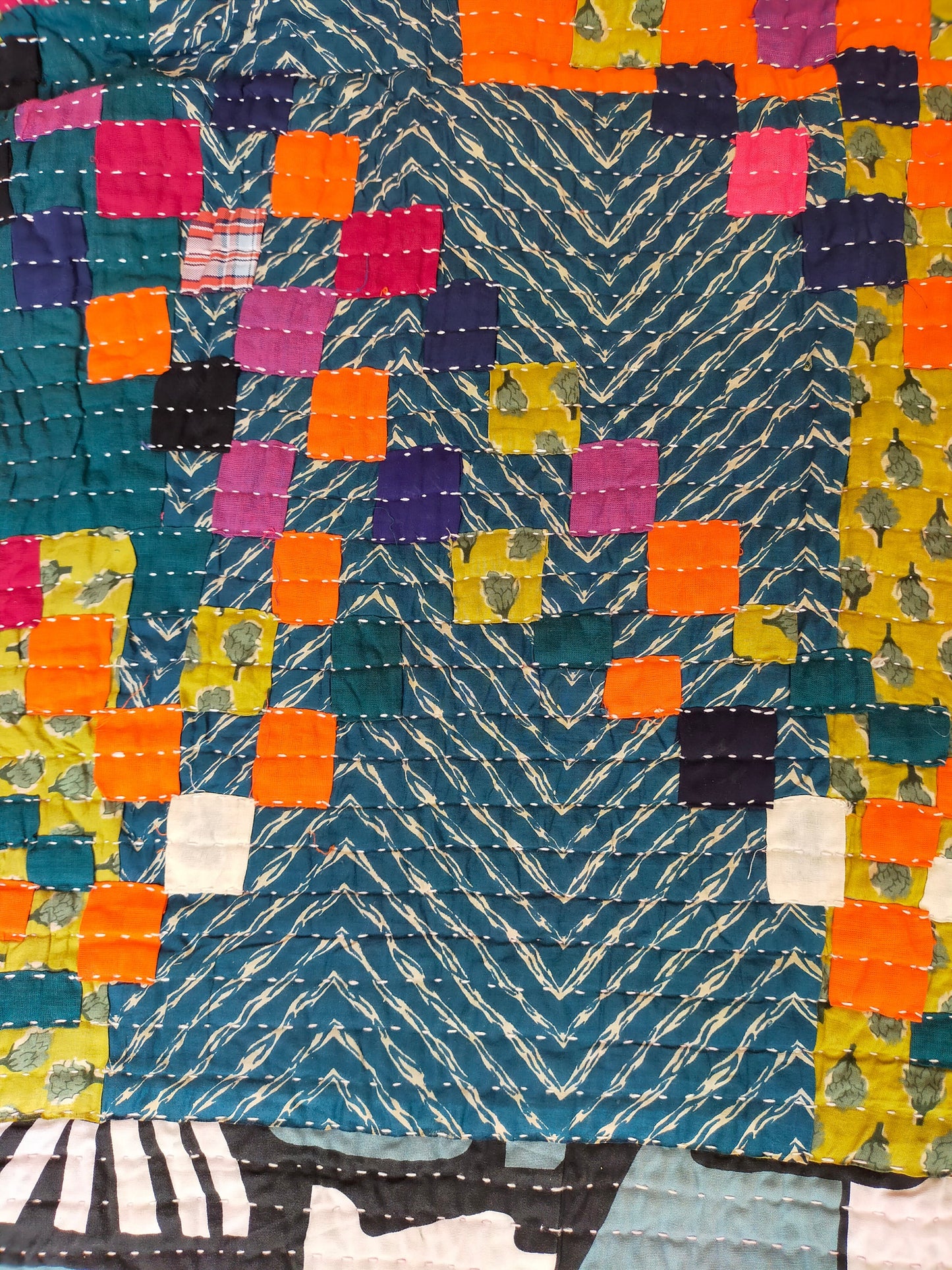 Siddi Kawandi - A Patchwork Kantha Quilt Or Throw Made With Up-Cycled Cotton - Hand-Stitched By African Indian Women In India