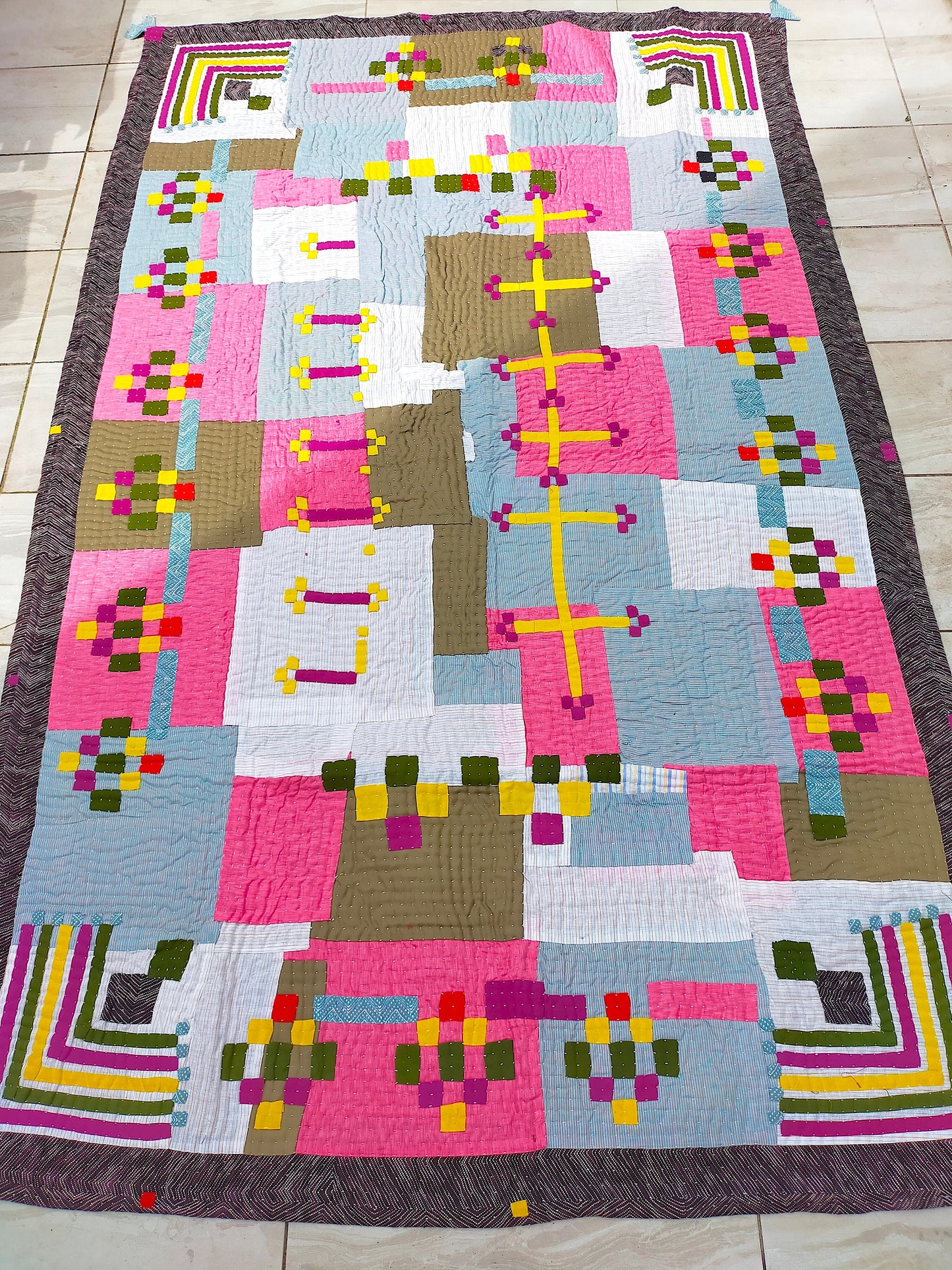 Siddi Kavand - Patchwork Textile Art Or Single Blanket, Made With Recycled Cotton Offcuts - Hand-Stitched By African Indian Women In India