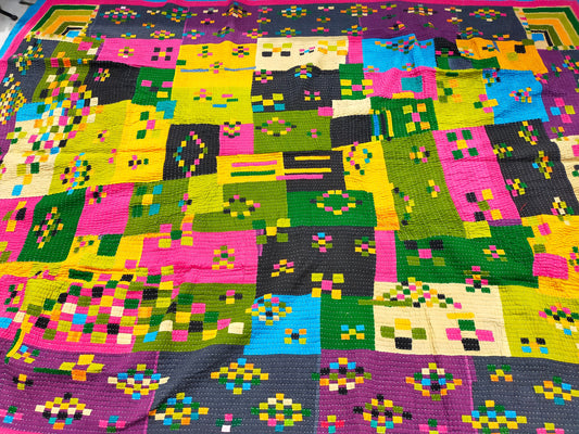Siddi Patchwork Quilt (Kawandi) Quilted Blanket Hand Stitched By African Indian Women In India