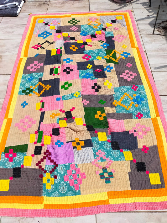 Siddi Tribal Patchwork Kawandi Quilted Blanket Hand Stitched By Siddi Women In India