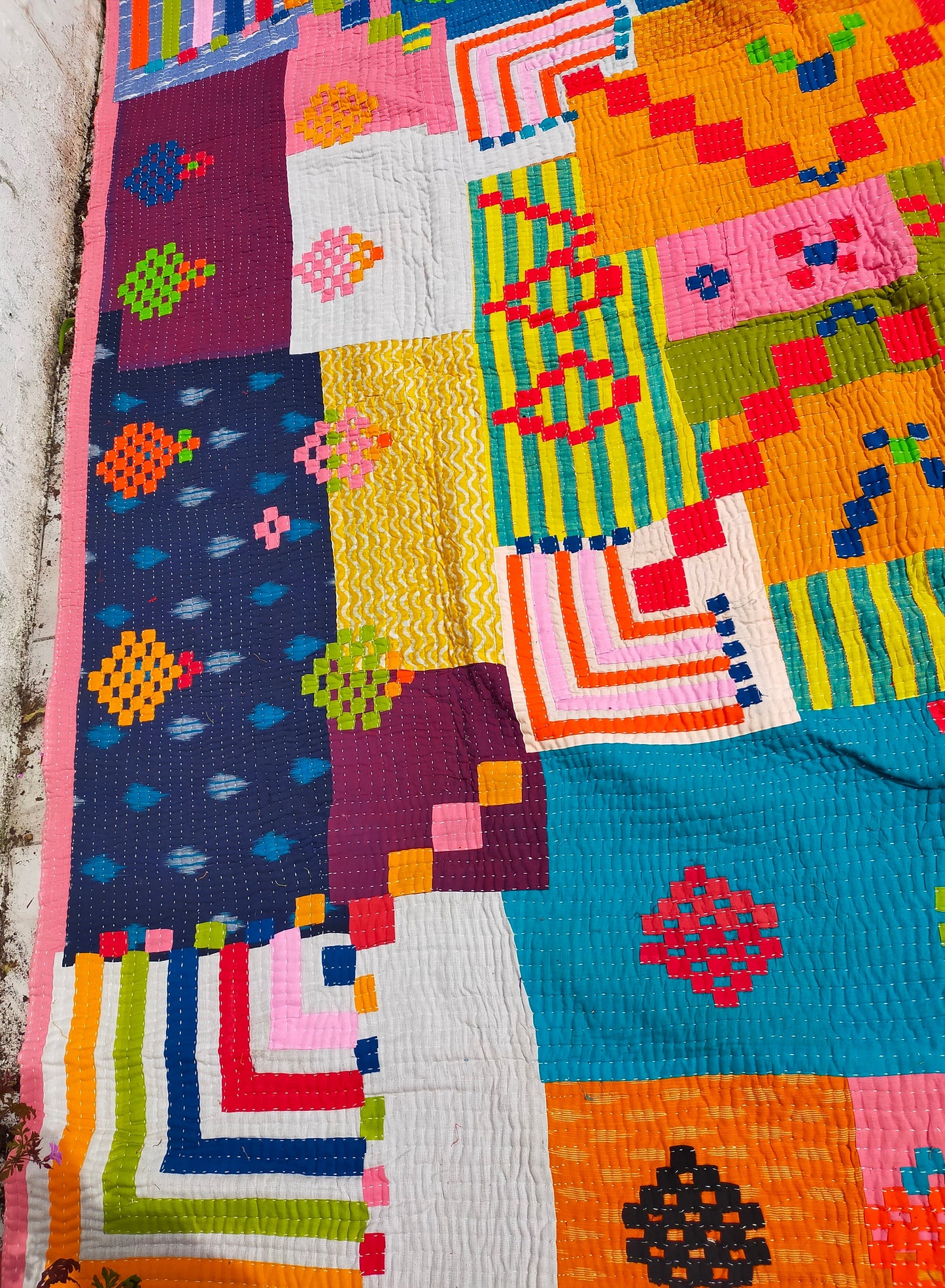 Siddi Kavand - Patchwork Textile Art Or Blanket, Made With Recycled Cotton Offcuts - Hand-Stitched By African Indian Women In India