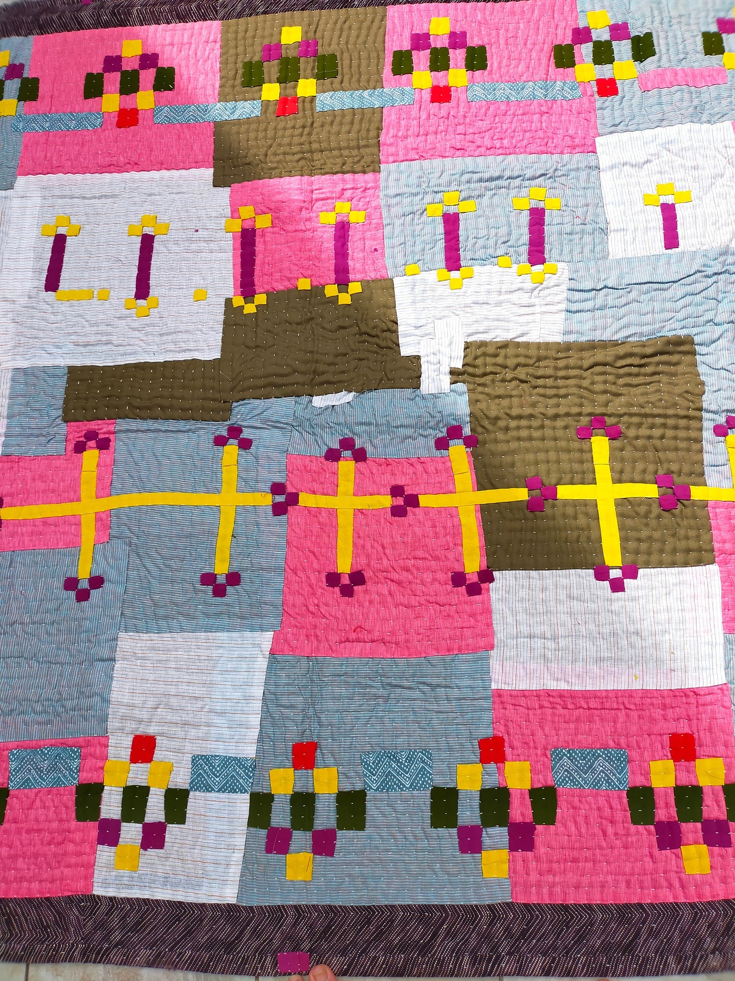Siddi Kavand - Patchwork Textile Art Or Single Blanket, Made With Recycled Cotton Offcuts - Hand-Stitched By African Indian Women In India