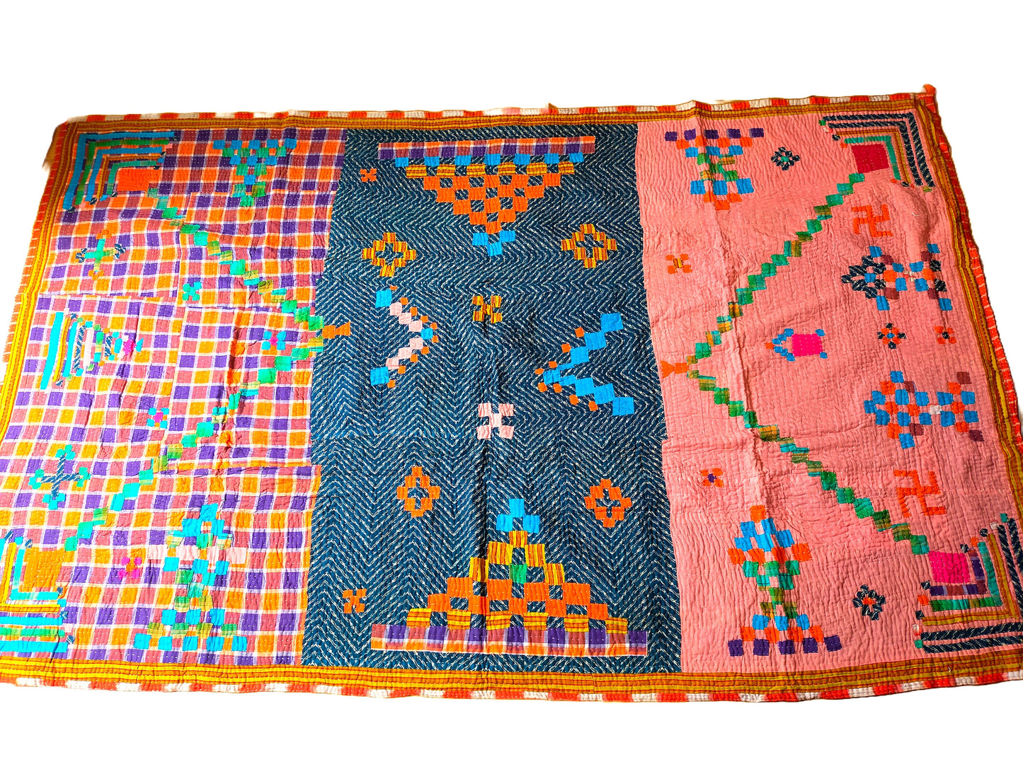 Siddi Kawandi - A Patchwork Kantha Quilt Or Throw, Made With Recycled Cotton - Hand-Stitched By African Indian Women In West India