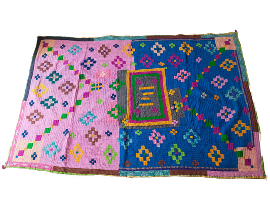 Siddi Kawandi - A Patchwork Kantha Single Blanket Or Throw, Made With Recycled Cotton - Hand-Stitched By African Indian Women In India