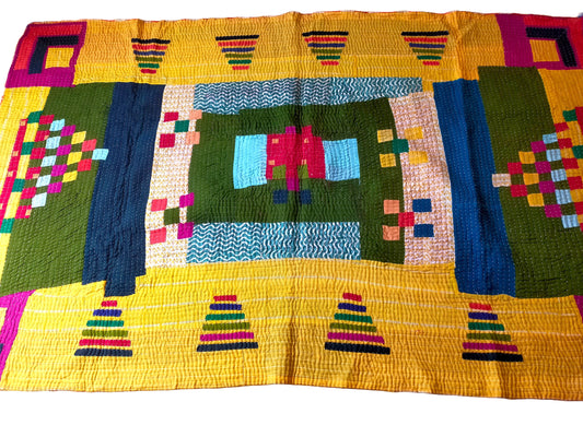 Siddi Kavand - Patchwork Kantha Blanket Or Throw, Made With Recycled Cotton - Hand-Stitched By African Indian Women In India