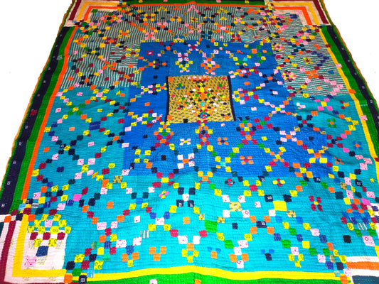 A Siddi Tribal Patchwork Kawandi Quilted Blanket Hand-Stitched In India