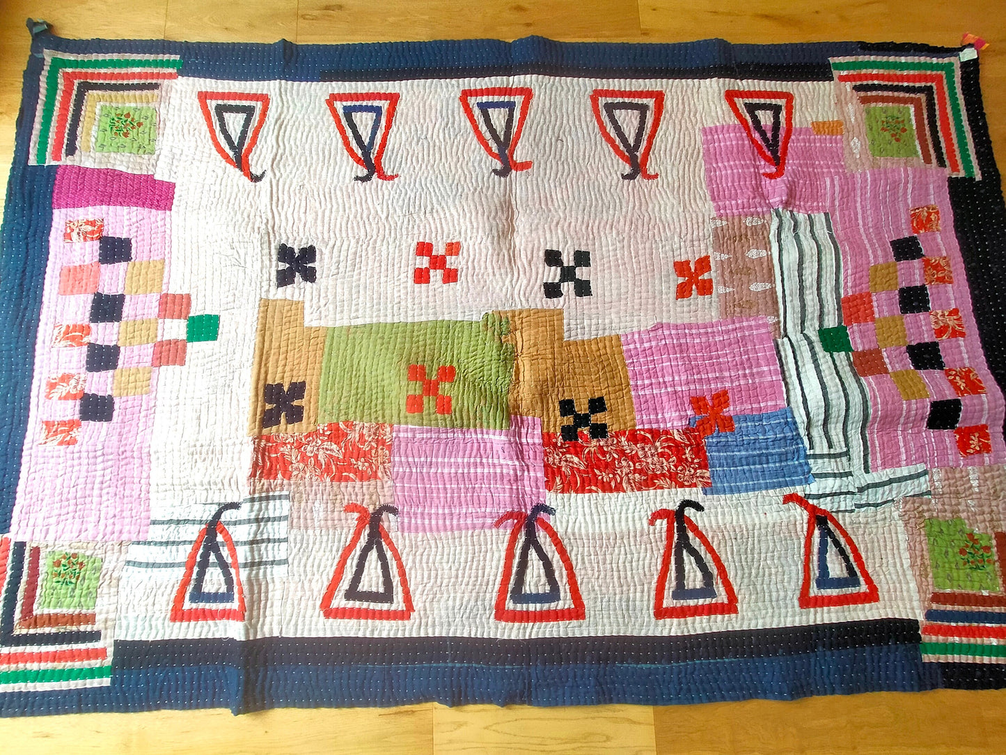 Siddi Kawandi - Patchwork Kantha Blanket Or Throw, Made With Recycled Cotton - Hand-Stitched By African Indian Women In India