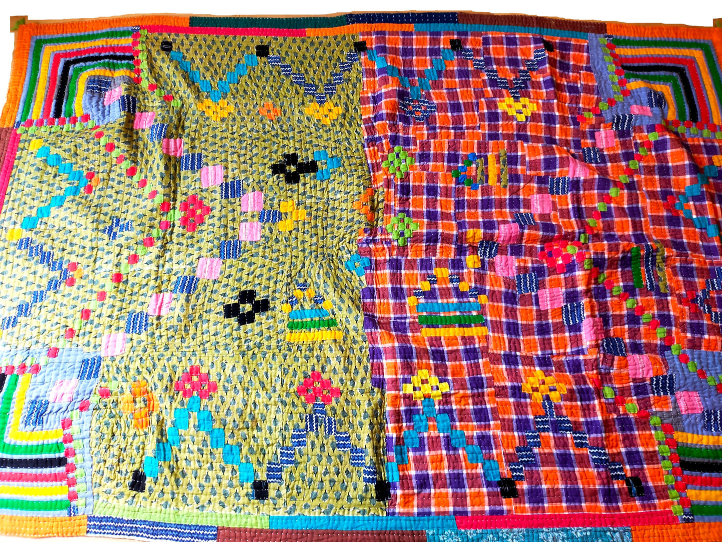 Siddi Kawandi - Patchwork Kantha Blanket Or Throw, Made With Up-Cycled Cotton - Hand-Stitched By African Indian Women In India