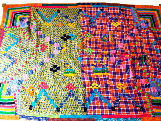 Siddi Kawandi - Patchwork Kantha Blanket Or Throw, Made With Up-Cycled Cotton - Hand-Stitched By African Indian Women In India