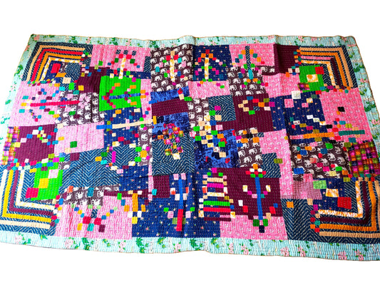 Siddi Kawandi - A Patchwork Kantha Single Quilt Or Throw, Made With Recycled Cotton - Hand-Stitched By African Indian Women In Karnataka