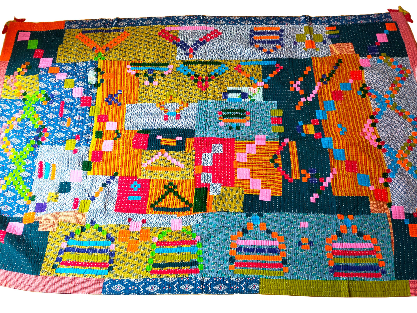 Siddi Kawandi - A Patchwork Kantha Blanket Or Throw, Made With Upcycled Cotton - Hand-Stitched By African Indian Women In India