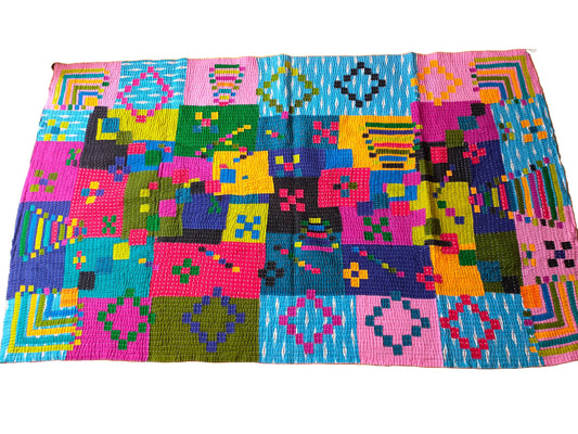 Siddi Kawandi - A Patchwork Kantha Single Quilt Or Throw, Made With Recycled Cotton - Hand-Stitched By Indian Women In Karnataka