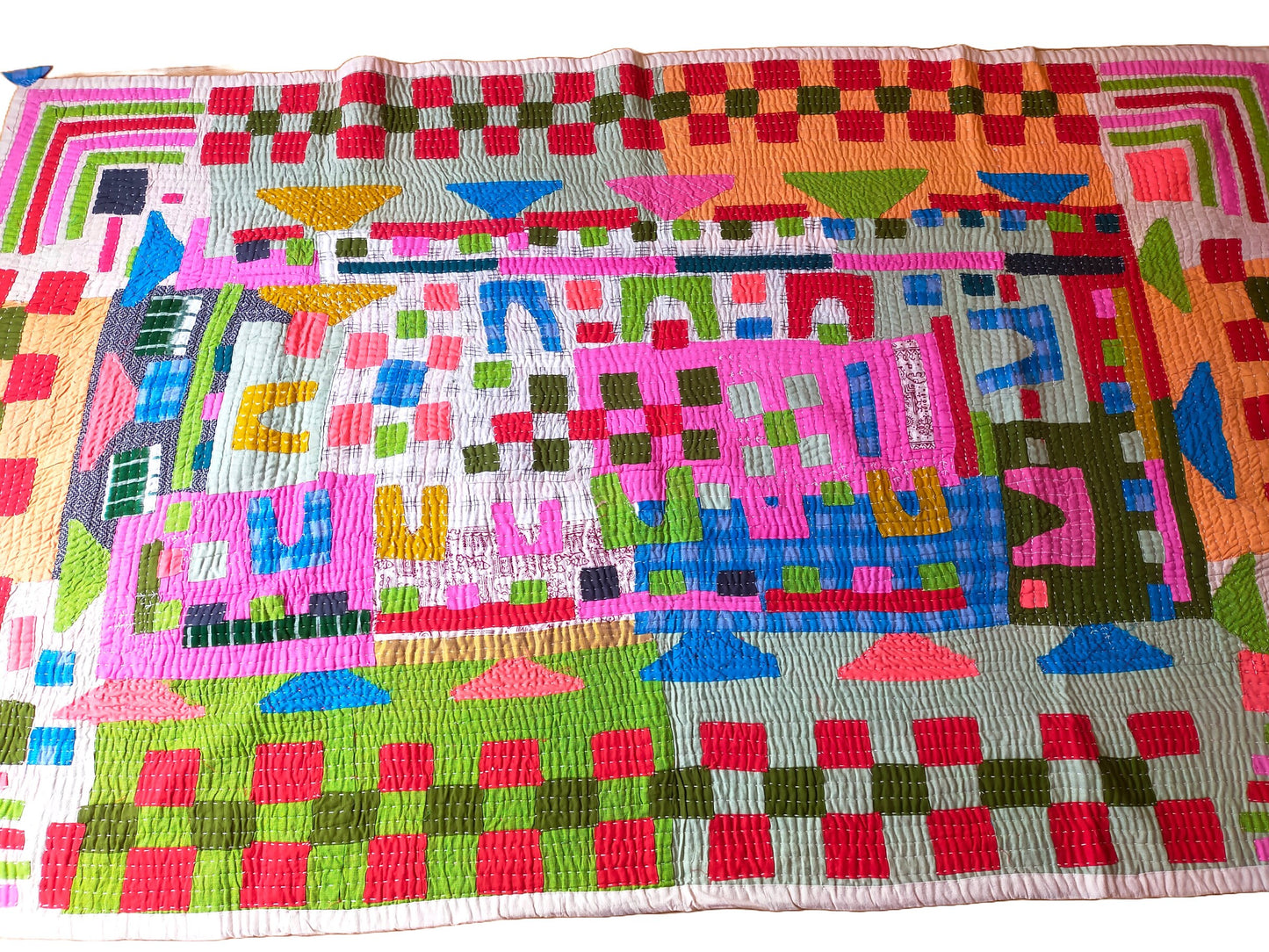 Hand-Stitched Siddi Kawandi Patchwork Quilt Made With Up-cycled Cotton In India