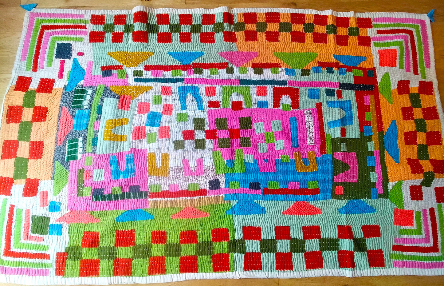 Hand-Stitched Siddi Kawandi Patchwork Quilt Made With Up-cycled Cotton In India