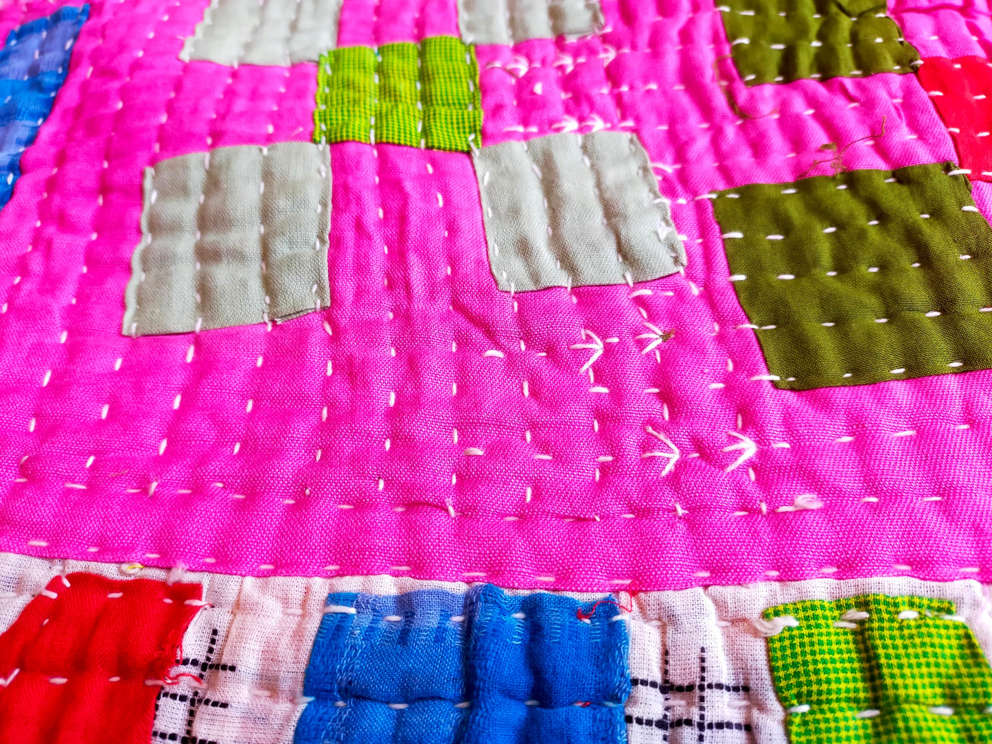 Hand-Stitched Siddi Kawandi Patchwork Quilt Made With Up-cycled Cotton In India