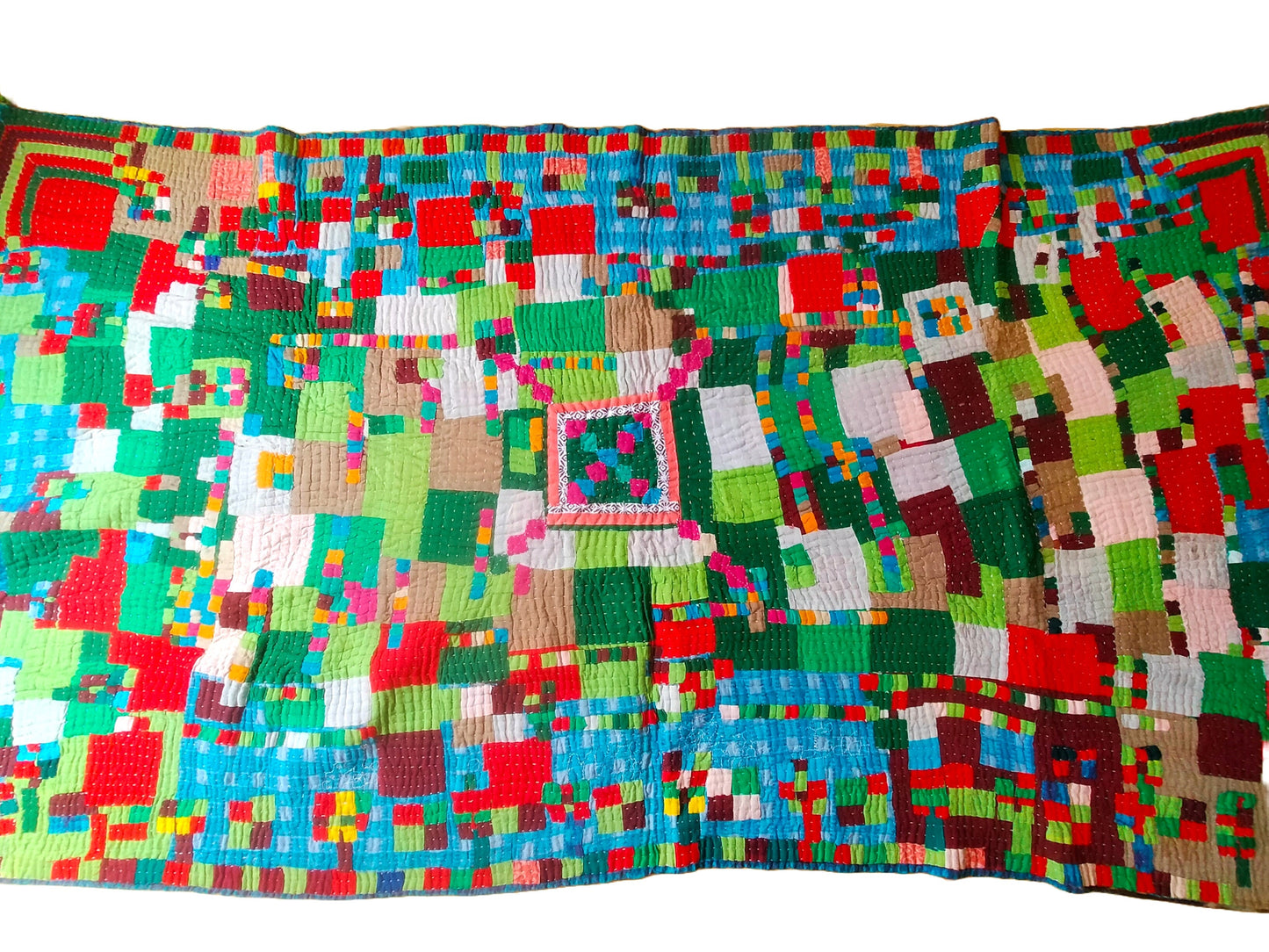 Hand-Stitched Siddi Kawandi Patchwork Quilt Made With Recycled Cotton In India Single Bed Kantha