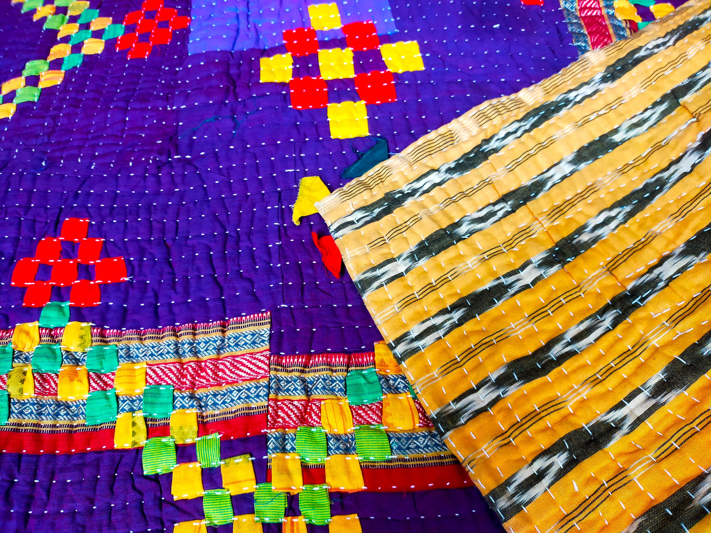Hand-Stitched Siddi Kavand Or Kawandi Patchwork Quilt Made With Recycled Cotton In India