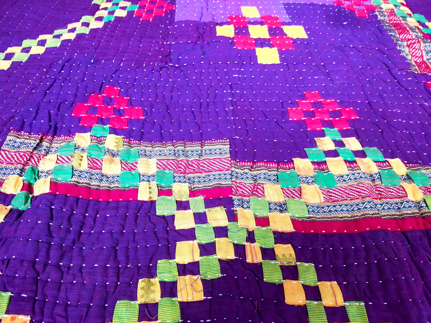 Hand-Stitched Siddi Kavand Or Kawandi Patchwork Quilt Made With Recycled Cotton In India