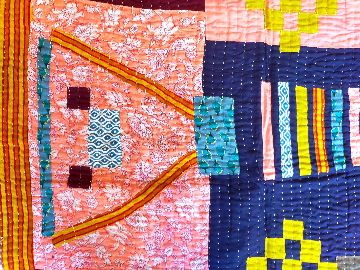 Hand-Stitched Siddi Kawandi Patchwork Quilt Made With Recycled Cotton In India - Kavand Kantha