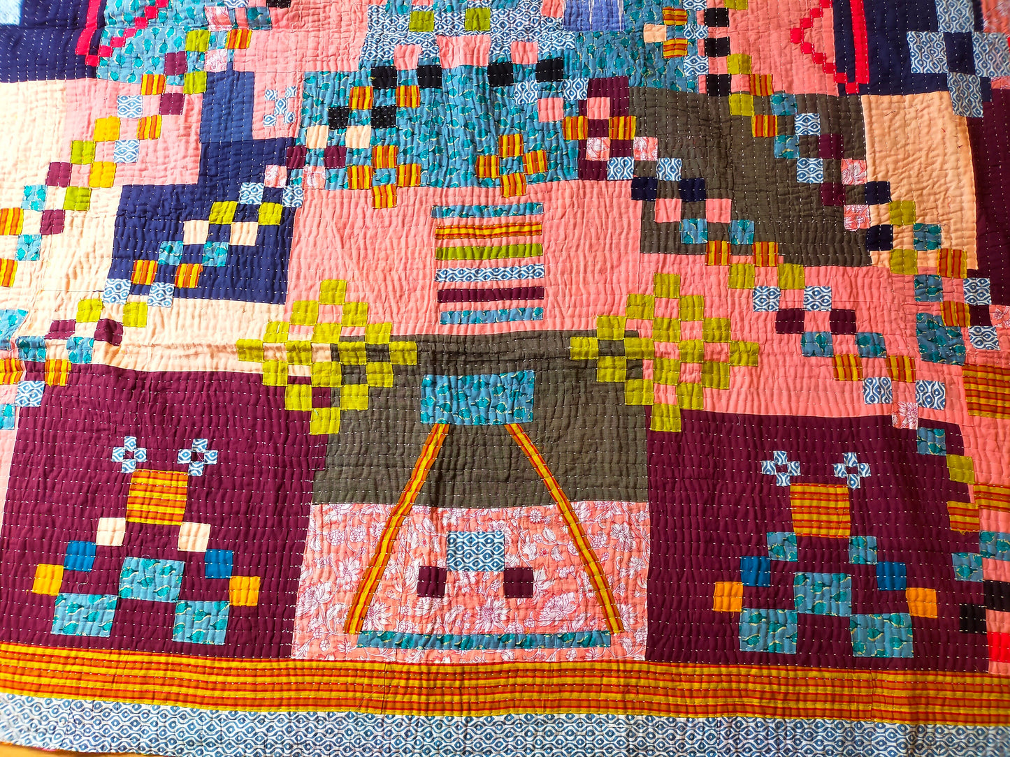 Hand-Stitched Siddi Kawandi Patchwork Quilt Made With Recycled Cotton In India - Kavand Kantha