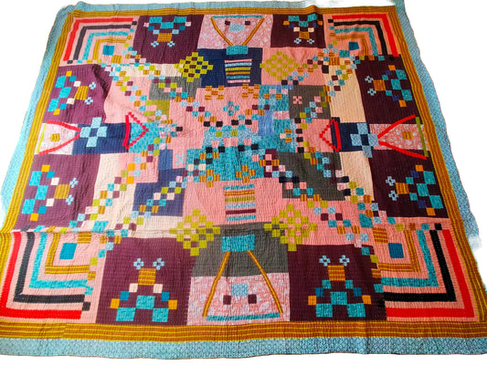 Hand-Stitched Siddi Kawandi Patchwork Quilt Made With Recycled Cotton In India - Kavand Kantha