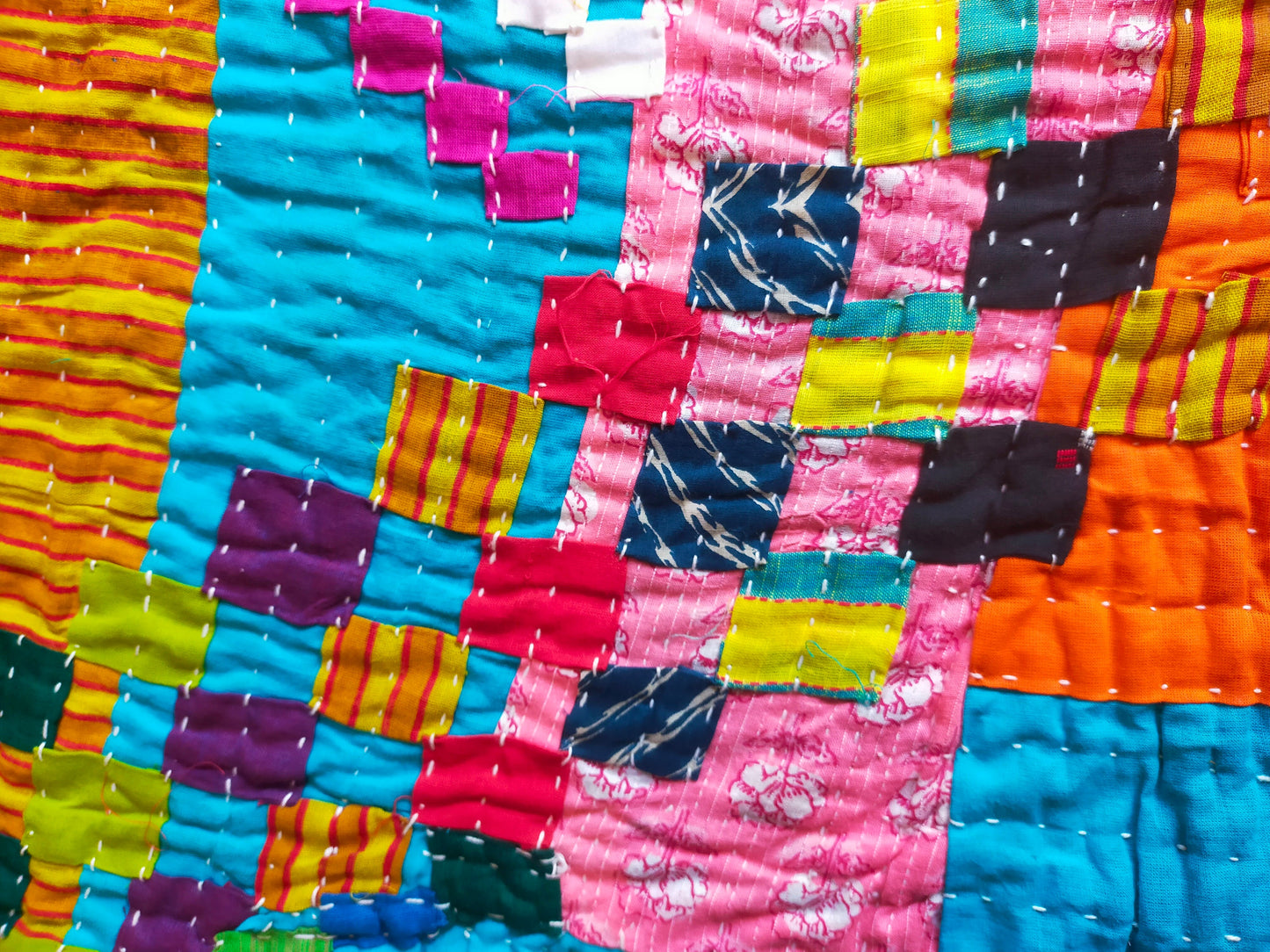 Hand-Stitched Siddi Kawandi Patchwork Quilt Made With Recycled Cotton In India Double Bed